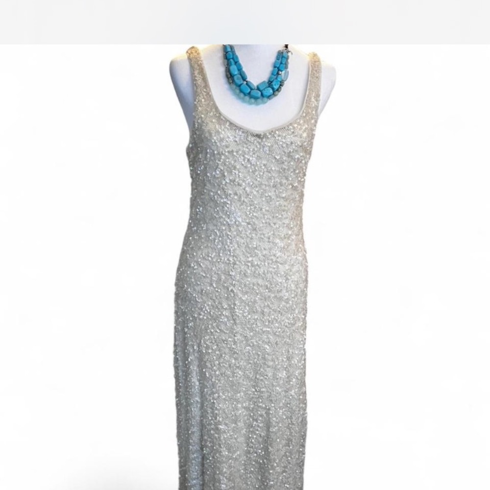 Wedding Guest Cream Sequin Maxi Dress. Stretch fabric in the lining for comfort! - Picture 5 of 10